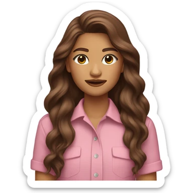 Zendaya wearing a pink shirt with long wavy brown hair sticker