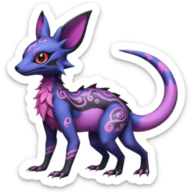 Rare epic aesthetic colorful Salandit-Noibat-Eevee-Genet-species-Fakemon-hybrid-creature, with markings, full body sticker