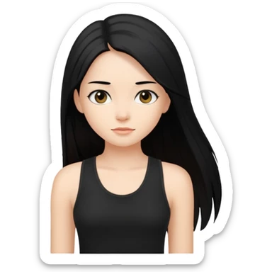a pretty bratz fair girl with long black straight hair, wearing a black tank top sticker