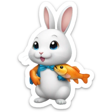 Cute rabbit wearing fish costume  sticker