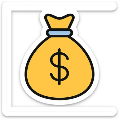 money bag icon, colorful outline style, playful and friendly, suitable for finance app sticker
