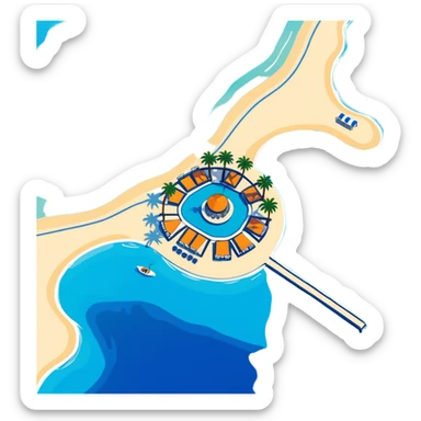 high quality sticker of Palm Jumeirah, aerial view, palm tree shape, surrounded by blue water sticker