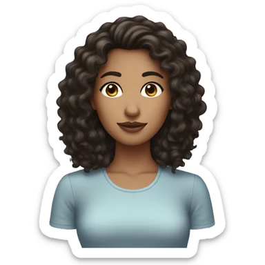 women with a long dark brown curly hair and false lashes sticker