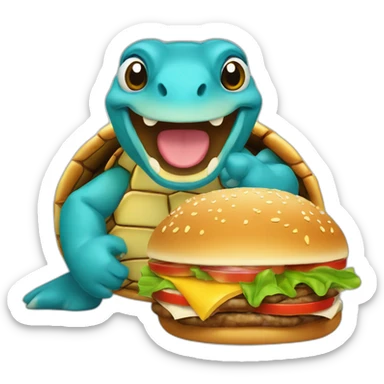 Tortue bleue qui mange un hamburger sticker