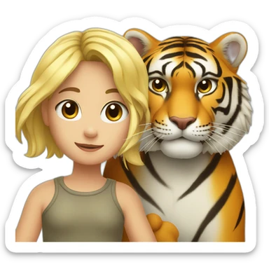 Tiger in arm of blond girl  sticker