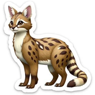 Colorful dark realistic chocolate-brown tropical beige fur glorious divine exotic cute cool beautiful shiny beautiful fantasy-Furret-Eevee-caracal-civet-genet-sergal-vernid-Cacomistle-oncilla-animal-Fakémon-hybrid-fursona with white deer-spots pattern markings (full body) sticker