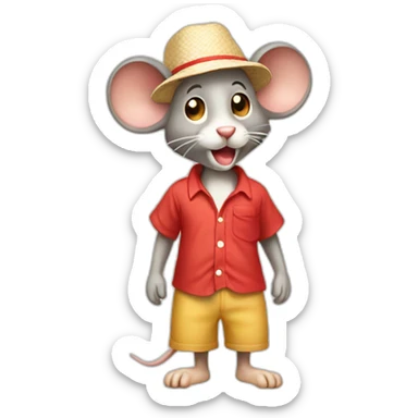 Jerry mouse with red beach shirt and cream hat full body sticker