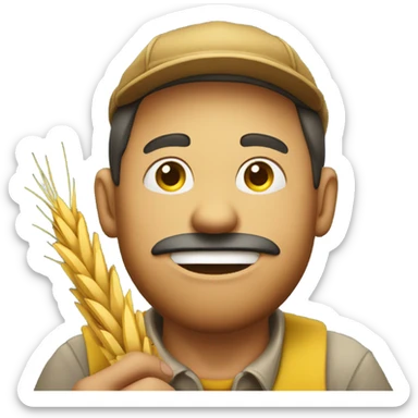 Round face yellow emoji farmer with wheat in mouth sticker