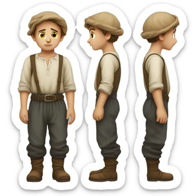 Sad European peasant child in pants sticker
