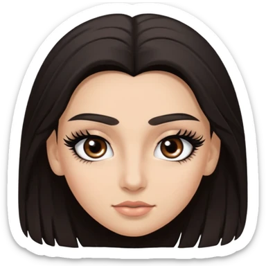 Eye black and big, eyelashes long, eyebrows black, skin white, and so beautiful hair long and brown skin tone white, sticker