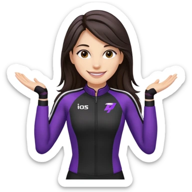 brunette long hair woman with black racing outfit with single purple strips on arms sticker