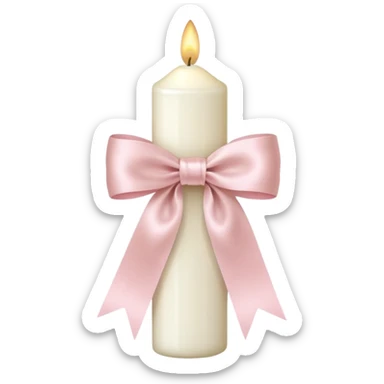 make a white candle with a light pink ribbon bow sticker