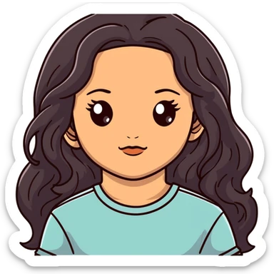 strong girl with brown eyes, flesh-colored skin, long slightly wavy black hair sticker