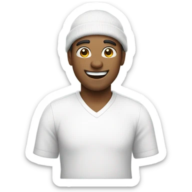 smiling man in white shirt with a beanie on  sticker