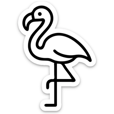 flamingo, outlined icon style, crisp black outline, no fill, minimal details sticker