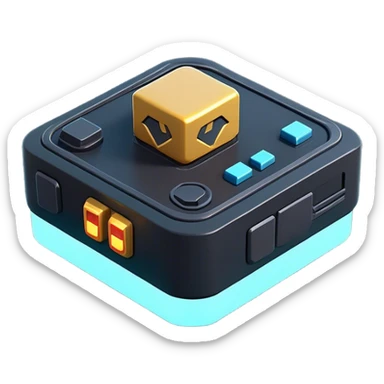 Clash of Clans aesthetic: Cinematic Playful 3D Isometric Sci-Fi Console Emoji, rendered in a 3D vector-style similar to standard emojis with minimal shading and bold, simplified shapes. A compact, distinct form with signature details, softly glowing with a futuristic sci-fi warfare charm. Simplified yet unmistakably iconic, highly detailed and consistent, glowing with a soft radiance and high shine. Stylized with a touch of high-tech brilliance and a soft glowing outline, capturing the essence of a beloved gaming relic with a friendly, playful manner! sticker