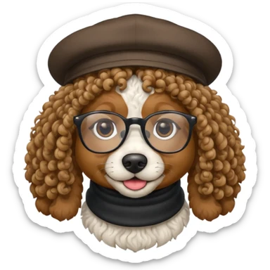 hatted dog with glasses and curly hair sticker