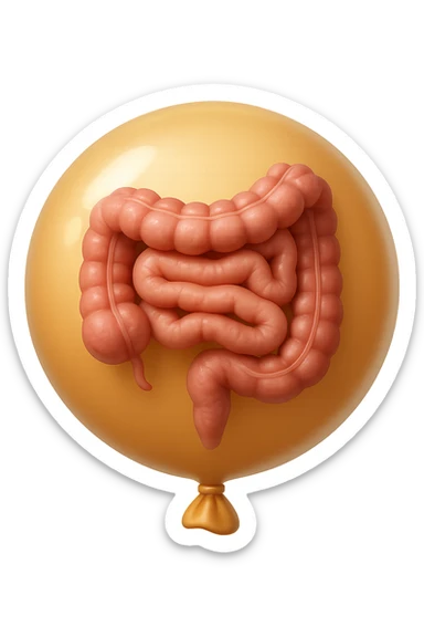 EMOJI STILE IPHONE 3D DI UN INTESTINO CHIUSO IN UN PALLONCINO CHE SIMBOLEGGIA GONFIORE, IPERREALISTICA 4K sticker