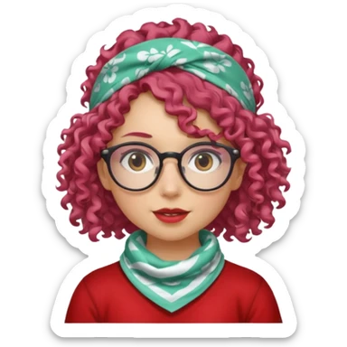 girl with curly  peppermint hair and bandana and glassess sticker