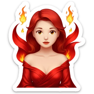 Woman slowly letting red silk fall from her shoulders, firelight flicker sticker