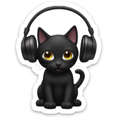 A black cat purring with headphones on sticker