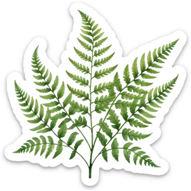 A close-up of a fern plant with intricate leaves, painted in soft watercolor greens with a subtle textured background.
 sticker