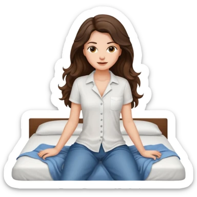 Brunette woman long wavy hair on bed undressing sticker