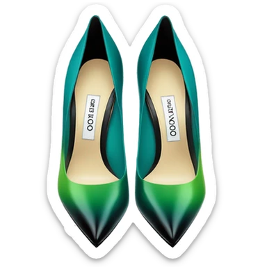 Realistic isolated top view of a pair of dark teal,lime green,black and emerald green ombre Jimmy Choo high heel shoes. sticker