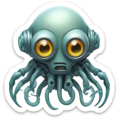 biomechanical alien robot with four eyes and tentacles  sticker
