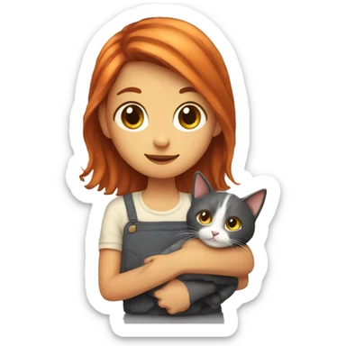 Read haired girl holds a cat sticker