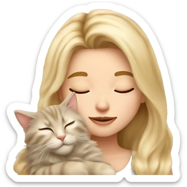 Pretty blonde girl sleeping with her beige main coon cat sticker
