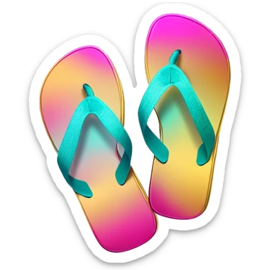 Realistic metallic gold ,hot pink and dark turquoise gradient pair of summer flip flops isolated. sticker