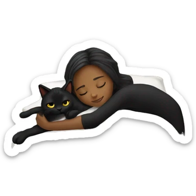 Blonde girl sleeping with black cat on bed sticker