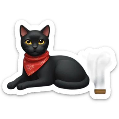 A black cat with a red bandana clawing at a blue sofa sticker