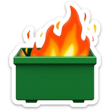 Green dumpster on fire in mountains sticker