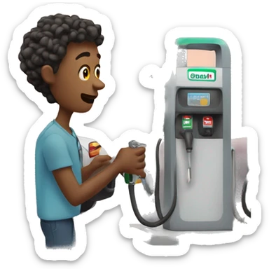 A person is refueling at a gas station. sticker