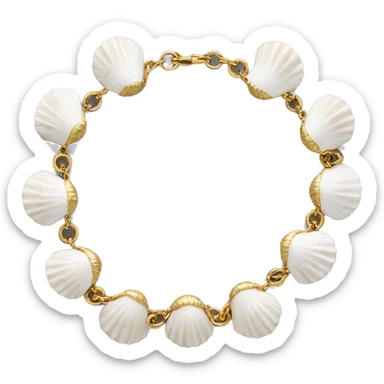 Shell necklace made out of small white shells linked together with gold chain  sticker