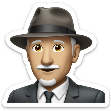 Old bald man with short mustache in suit with fedora  sticker