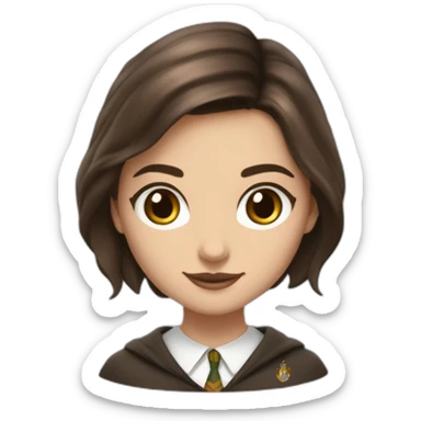 Fille brune aux yeux marron cheveux lisses blanche de peau et cheveux détaché avec une tenue de la maison serpentard dans Harry potter sticker