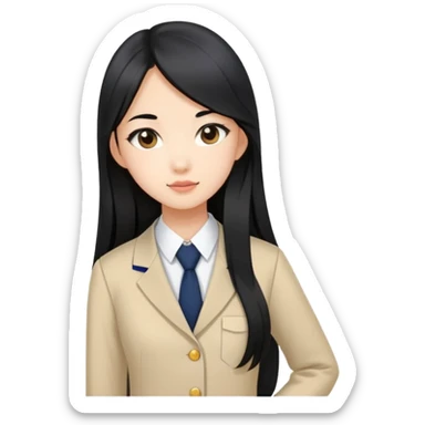 chic Asian-skinned girl in modern school uniform, sleek long black hair sticker