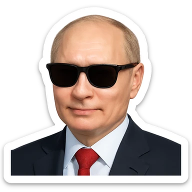 photorealistic portrait of Putin wearing sunglasses, emoji style, confident expression sticker