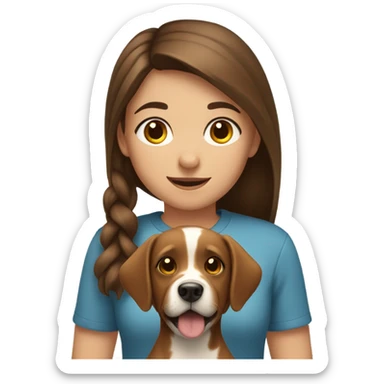  girl with brown hair play with brown dog sticker