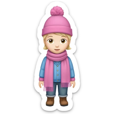 Kid wearing pink hat and scarf, full body sticker