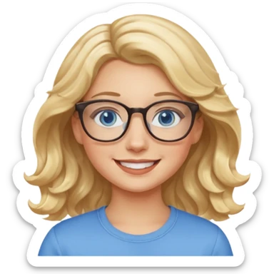 Wavy Blonde hair girl with blue eyes and glasses sticker
