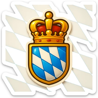 Create an emoji of the Bayern (Bavaria) coat of arms featuring the blue and white lozenges shield and crown. The style should be less cartoonish and match the retro stickers style used for the Berlin and Baden-Württemberg icons. Use the official Bavarian flag with blue and white lozenges as the full background. No text included. sticker