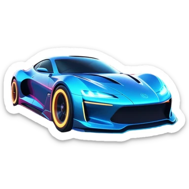 An icon showing a sleek car speeding through a neon-lit cityscape, inspired by Need for Speed. The design features dynamic motion lines, glowing tires, and a vibrant city backdrop with skyscrapers and lights. The rush of high-speed racing is highlighted. Transparent background. sticker