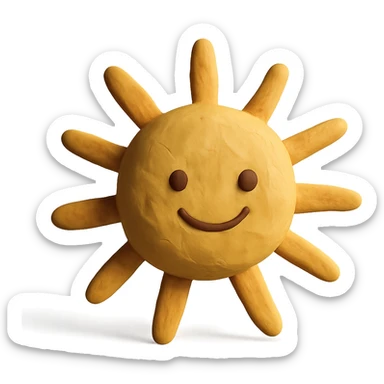a smiling sun with rays, claymation style, pastel colors, visible fingerprints sticker