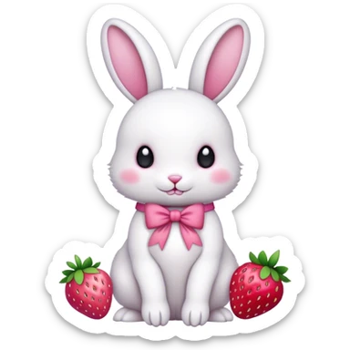 White bunny with pink bow and pink strawberry sticker