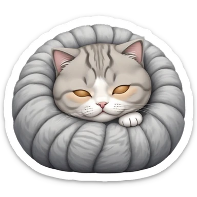 a cute sleeping Scottish fold cat with folded ears curled up in a ball sticker