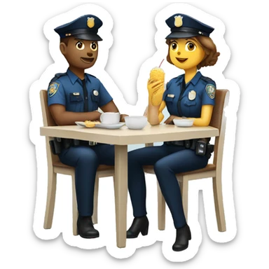 police man and woman sitting at a table, eating lunch sticker